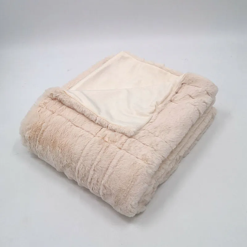Home Decoration Luxury Soft Cozy Faux Rabbit Fur Winter Blanket